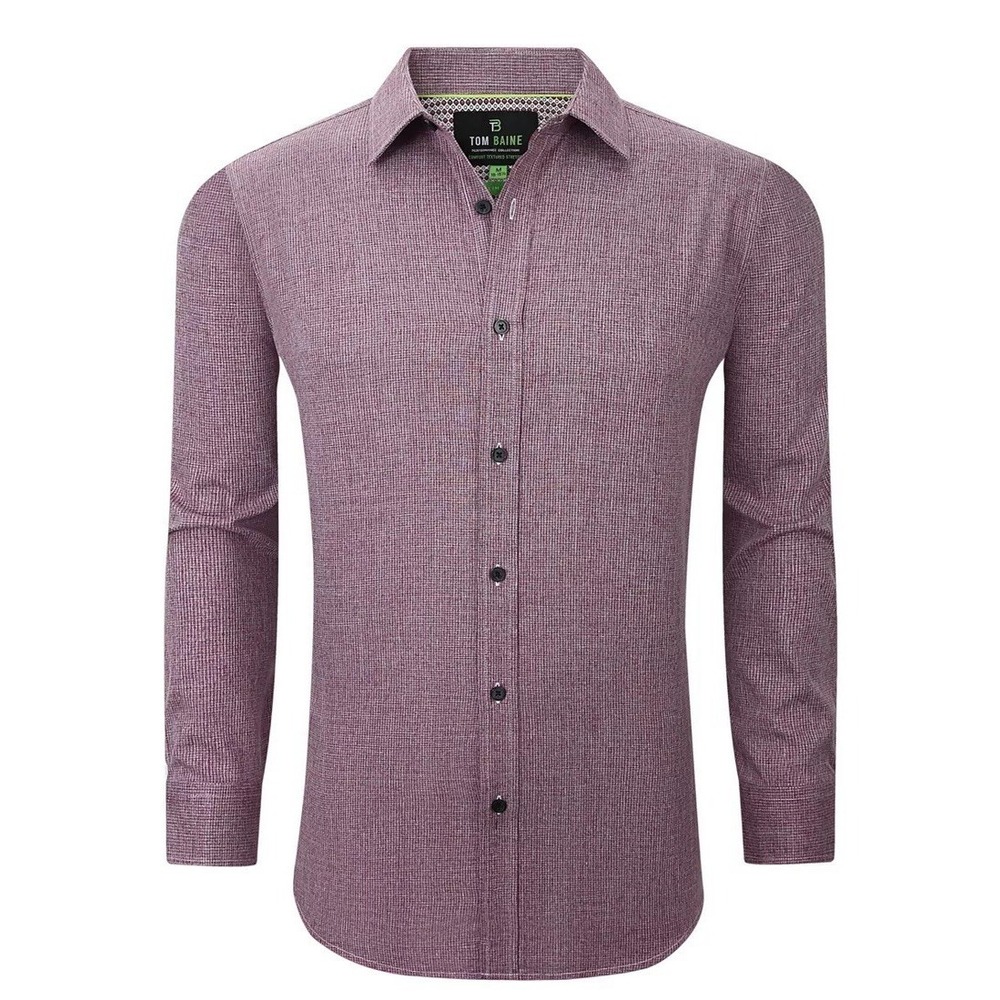Tom Baine Men's Four-Way Stretch Textured Button Down Dress Shirt Burgundy Small